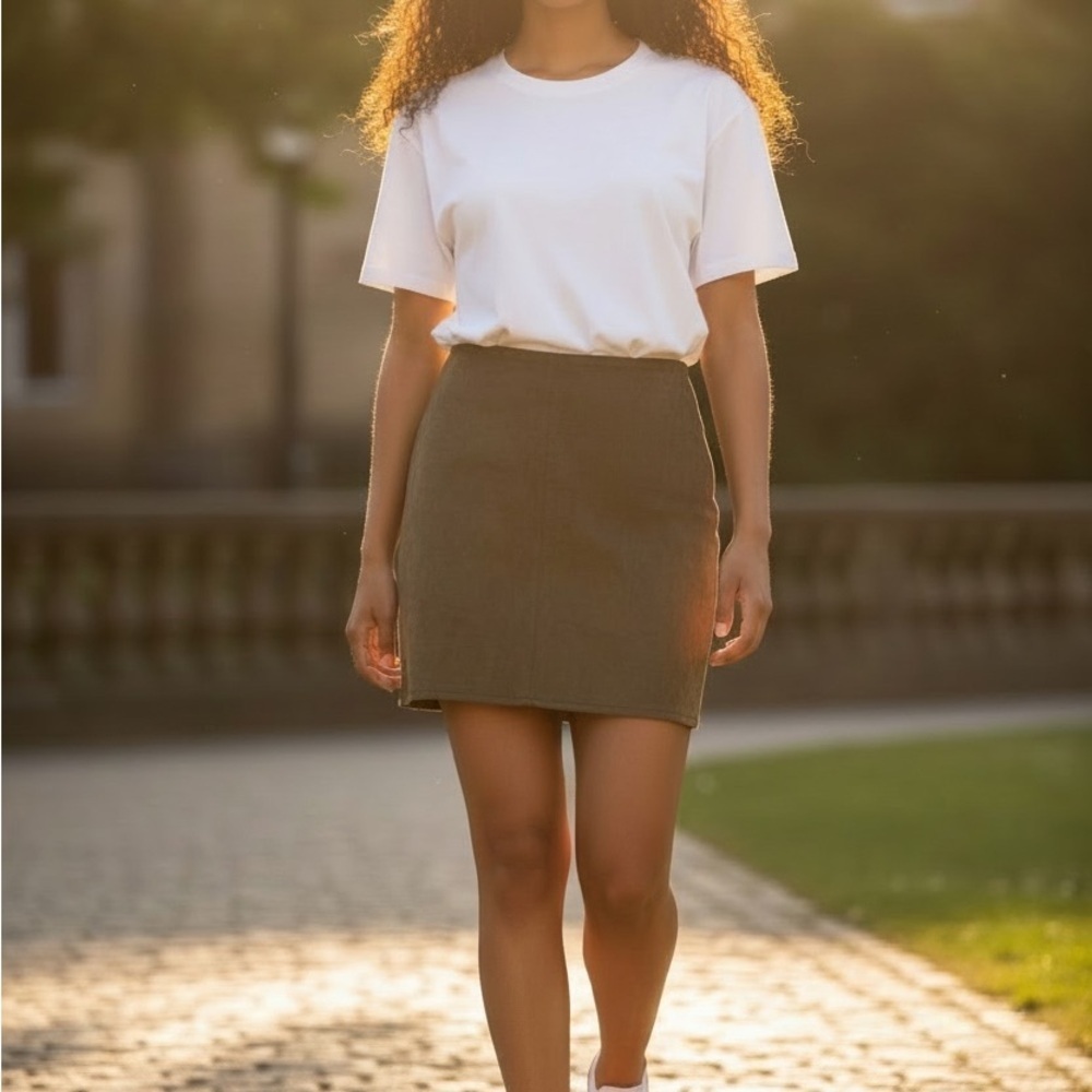 Suede Olive Mini Skirt - Picture 2 of 5
